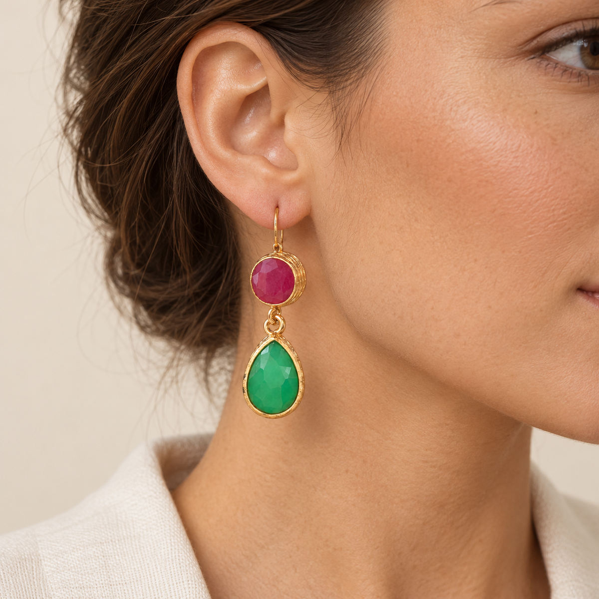 Duo Gem Drop Earrings