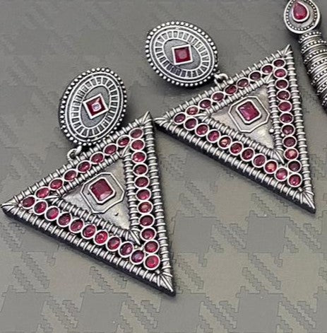 Trikona Ruby-Tone Earrings