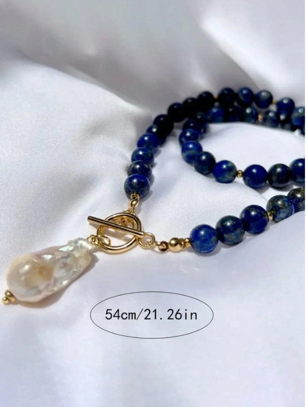 Lapis Pearl Charm Necklace