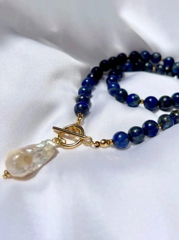 Lapis Pearl Charm Necklace