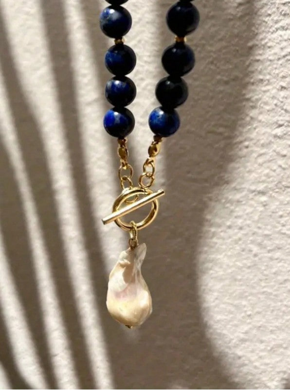 Lapis Pearl Charm Necklace