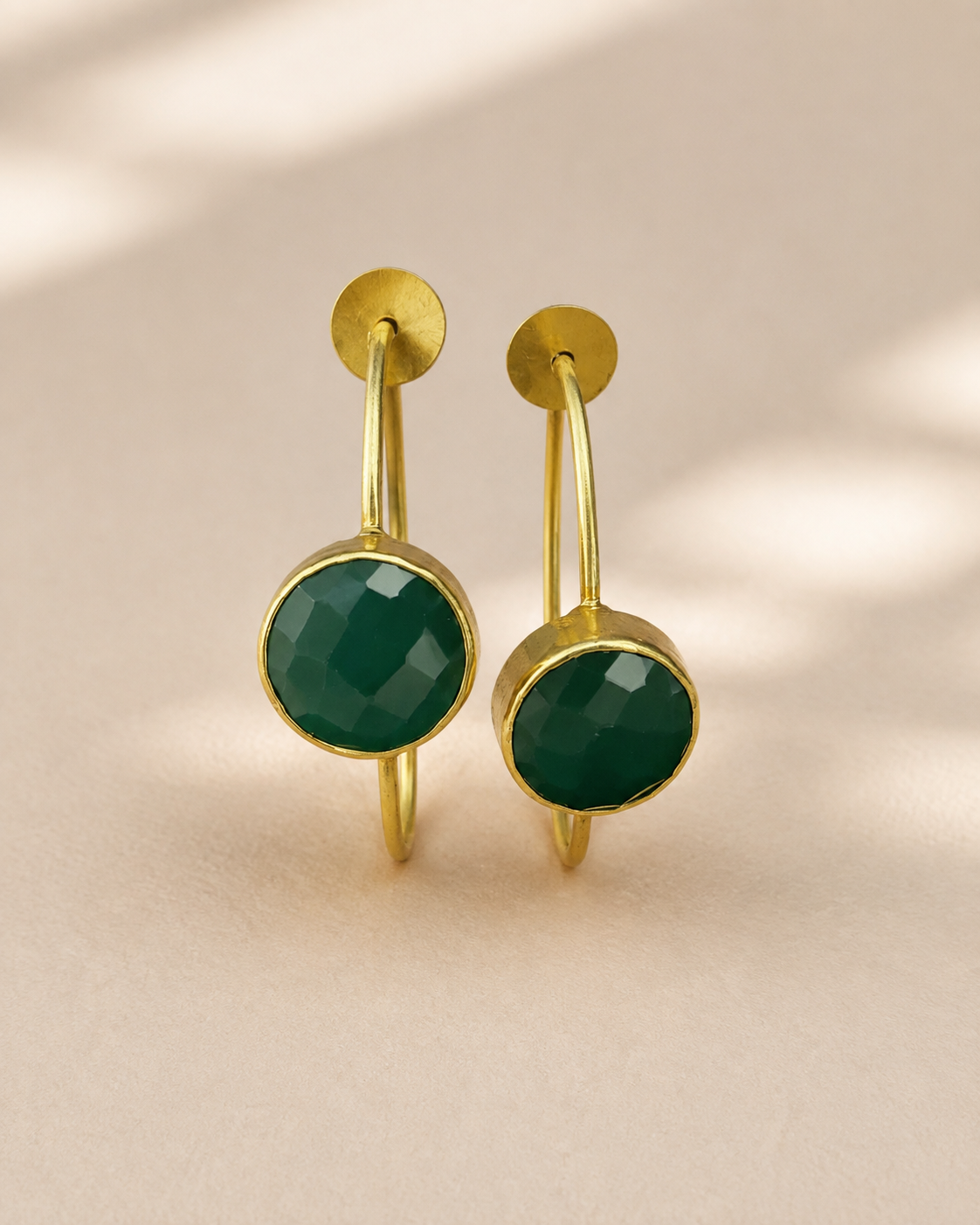 Faceted Green Onyx Hoops — earrings — view 1