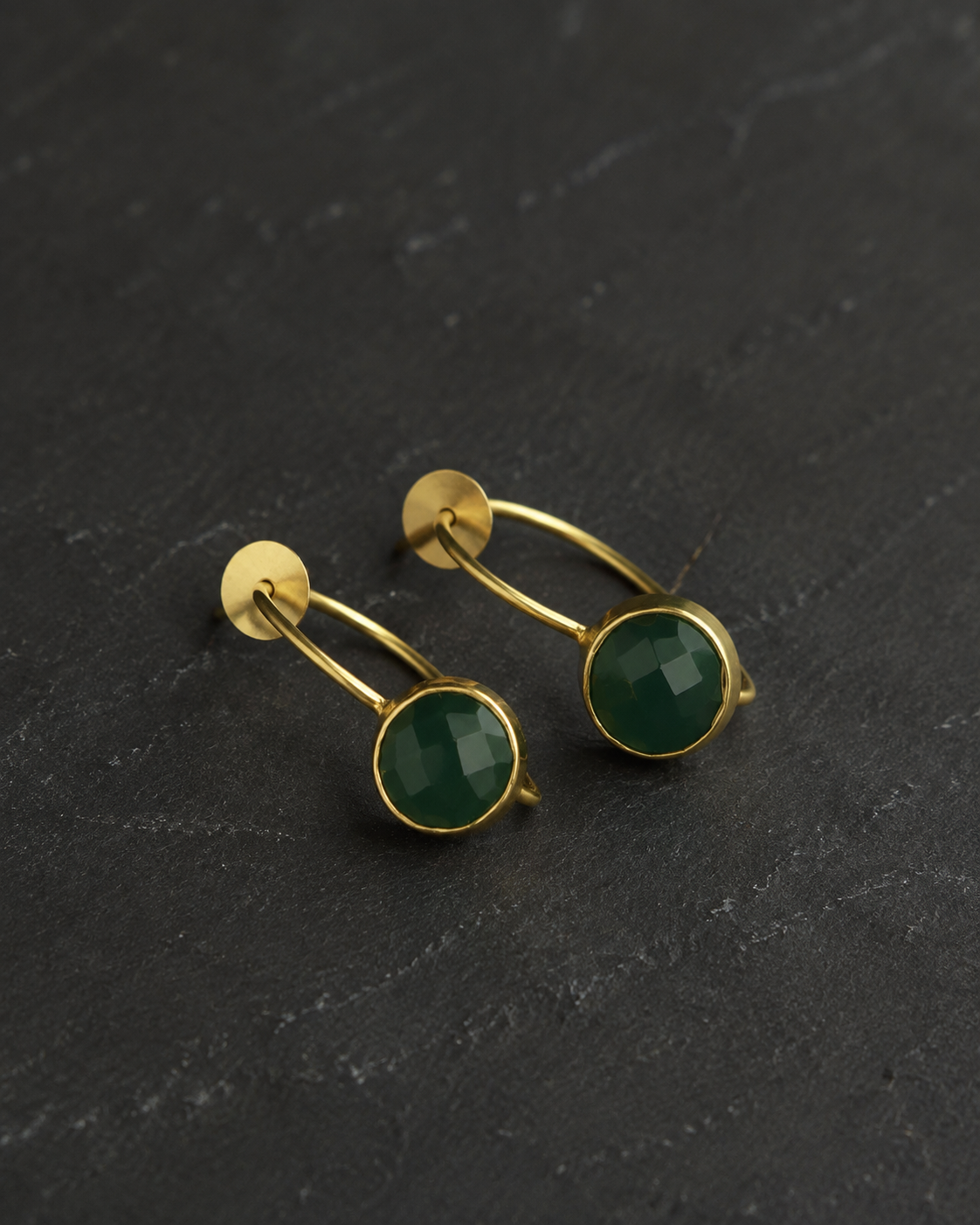 Faceted Green Onyx Hoops — earrings — view 3