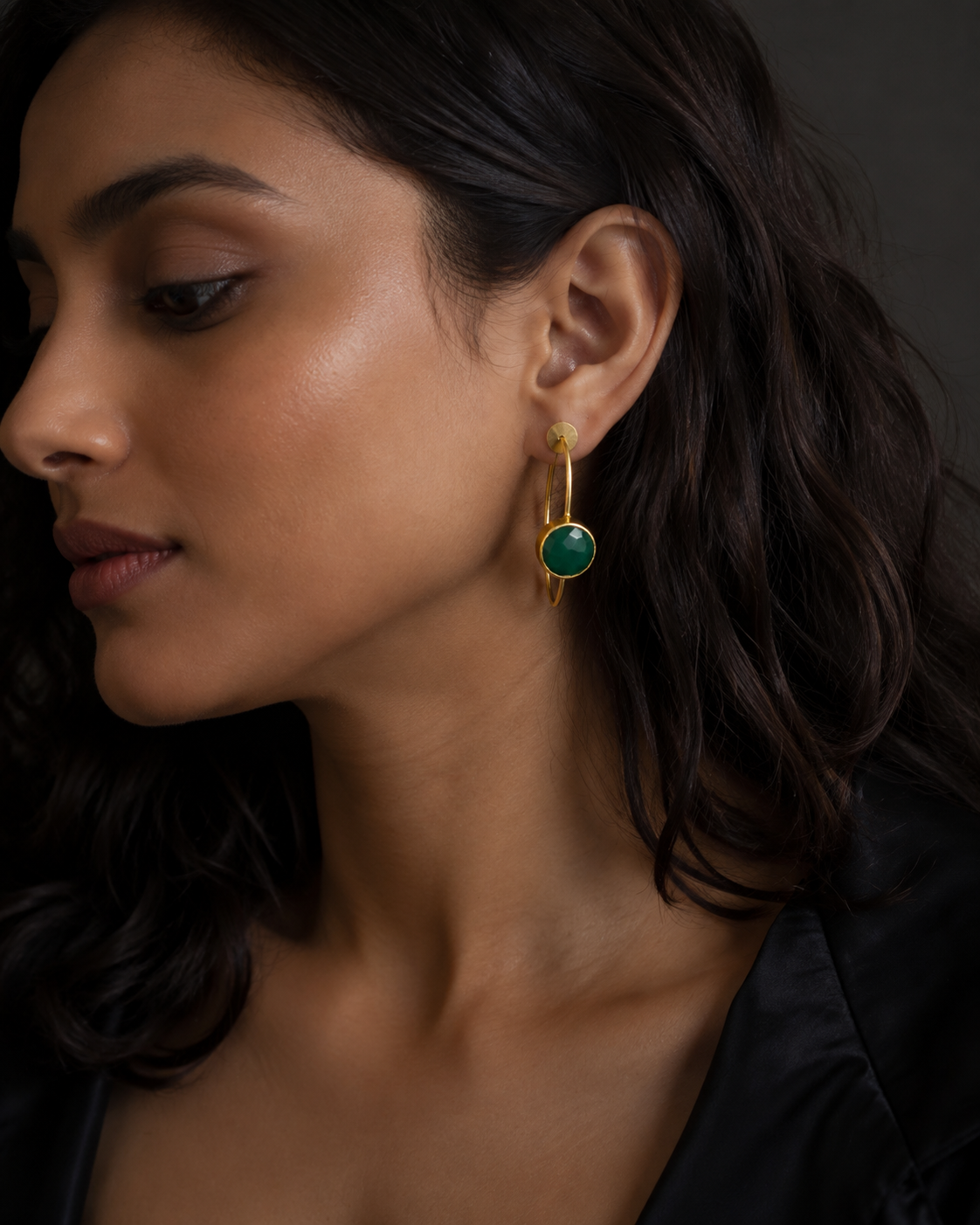 Faceted Green Onyx Hoops — earrings — view 4