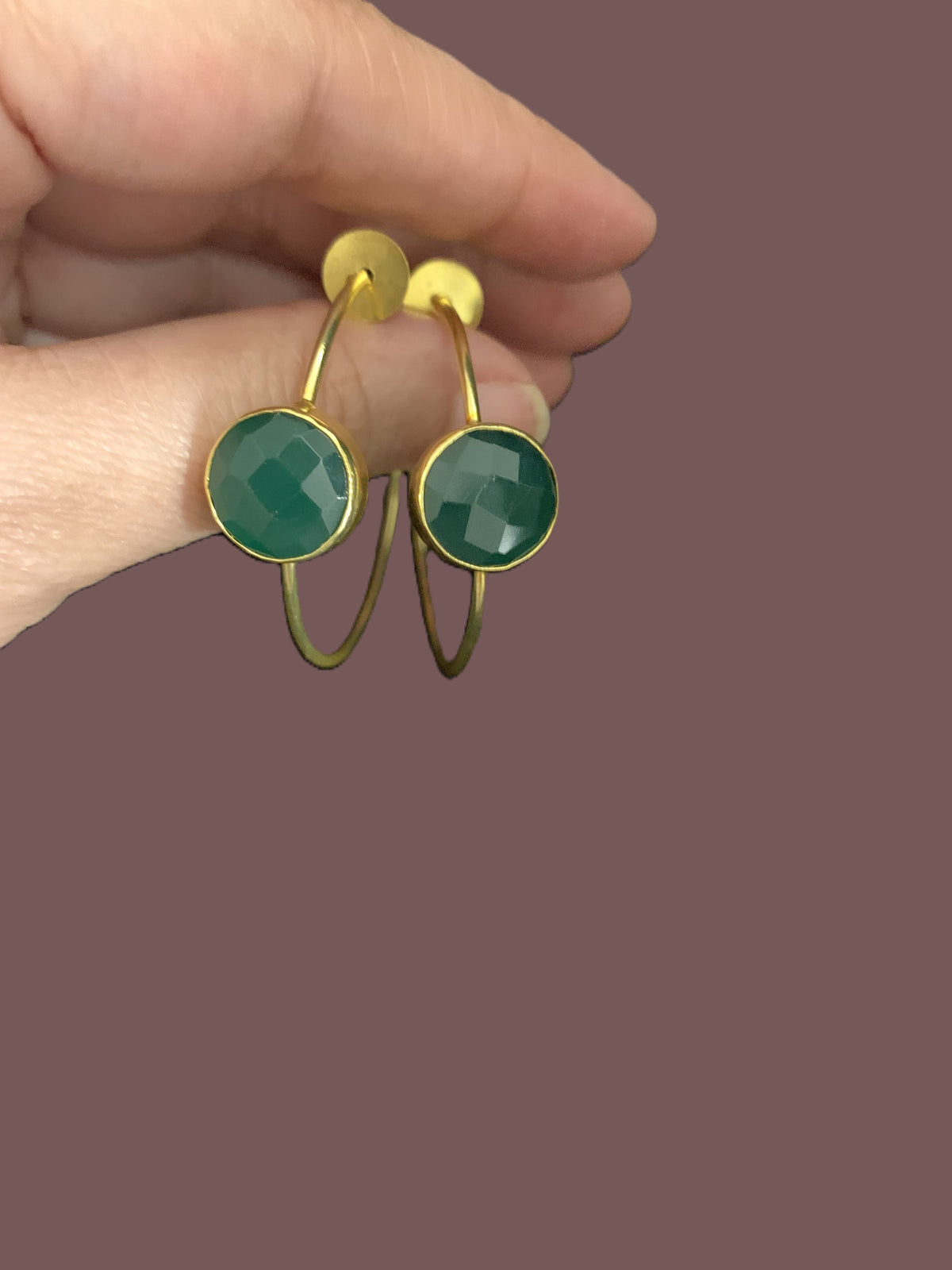 Faceted Green Onyx Hoops — earrings — view 5