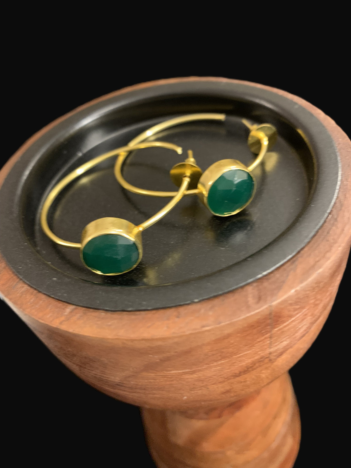 Faceted Green Onyx Hoops — earrings — view 6