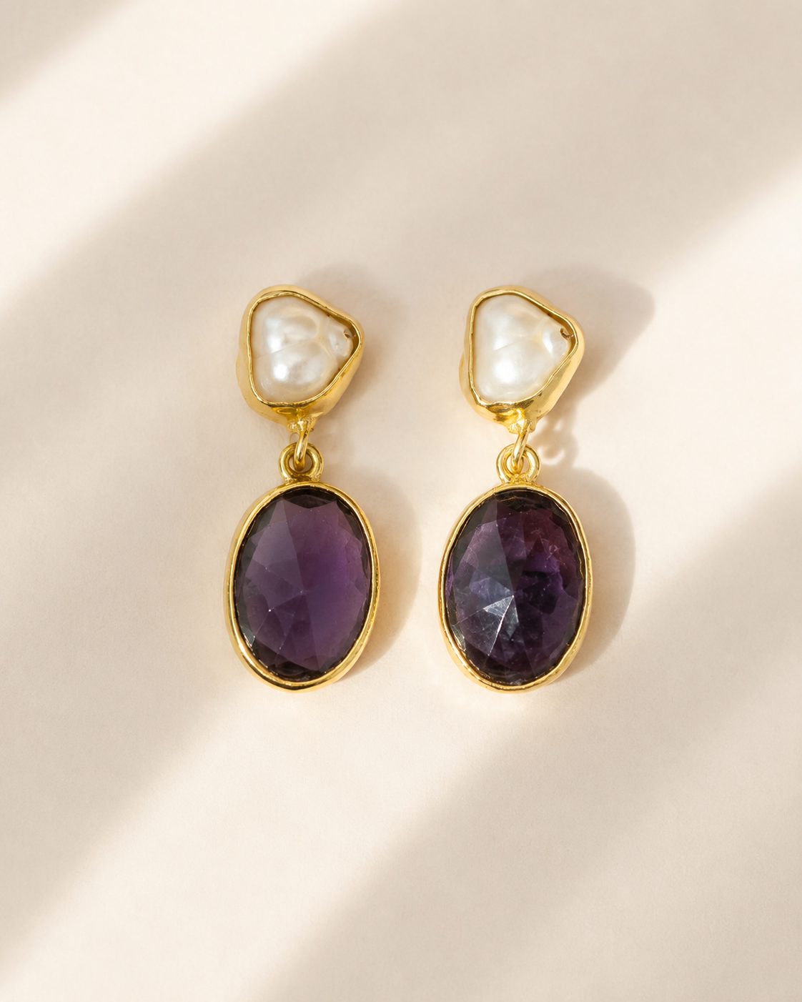 Baroque Pearl & Amethyst Drops — earrings — view 1