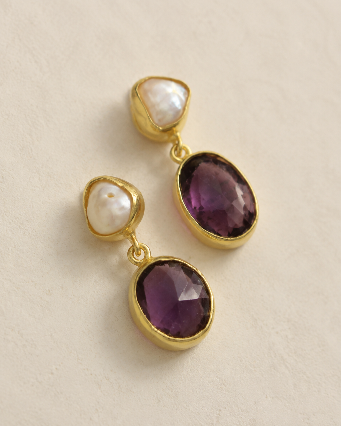 Baroque Pearl & Amethyst Drops — earrings — view 2