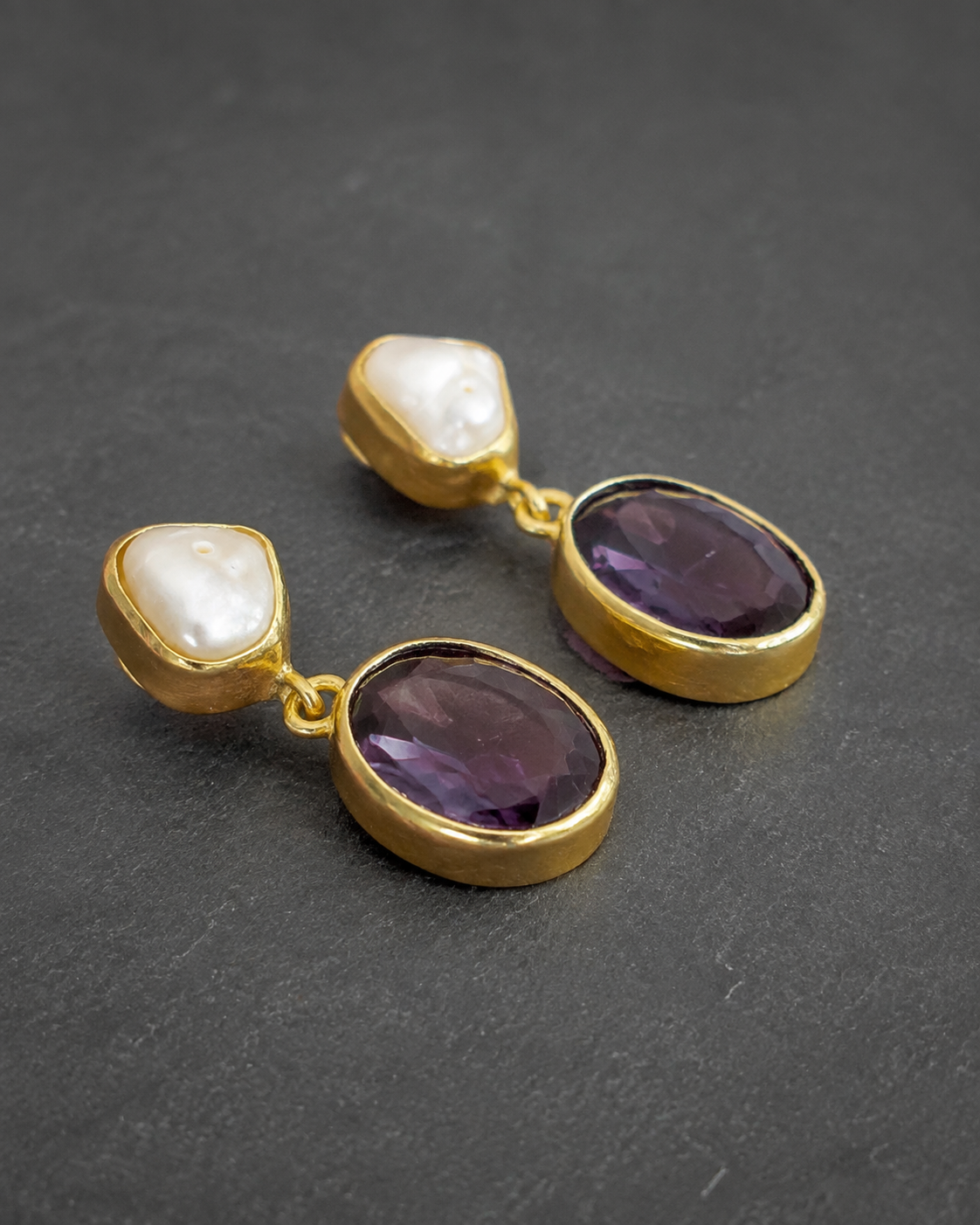 Baroque Pearl & Amethyst Drops — earrings — view 3