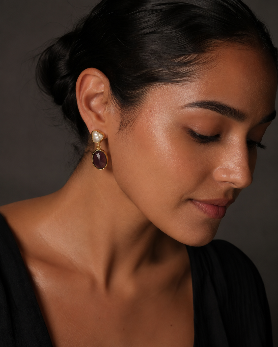 Baroque Pearl & Amethyst Drops — earrings — view 4