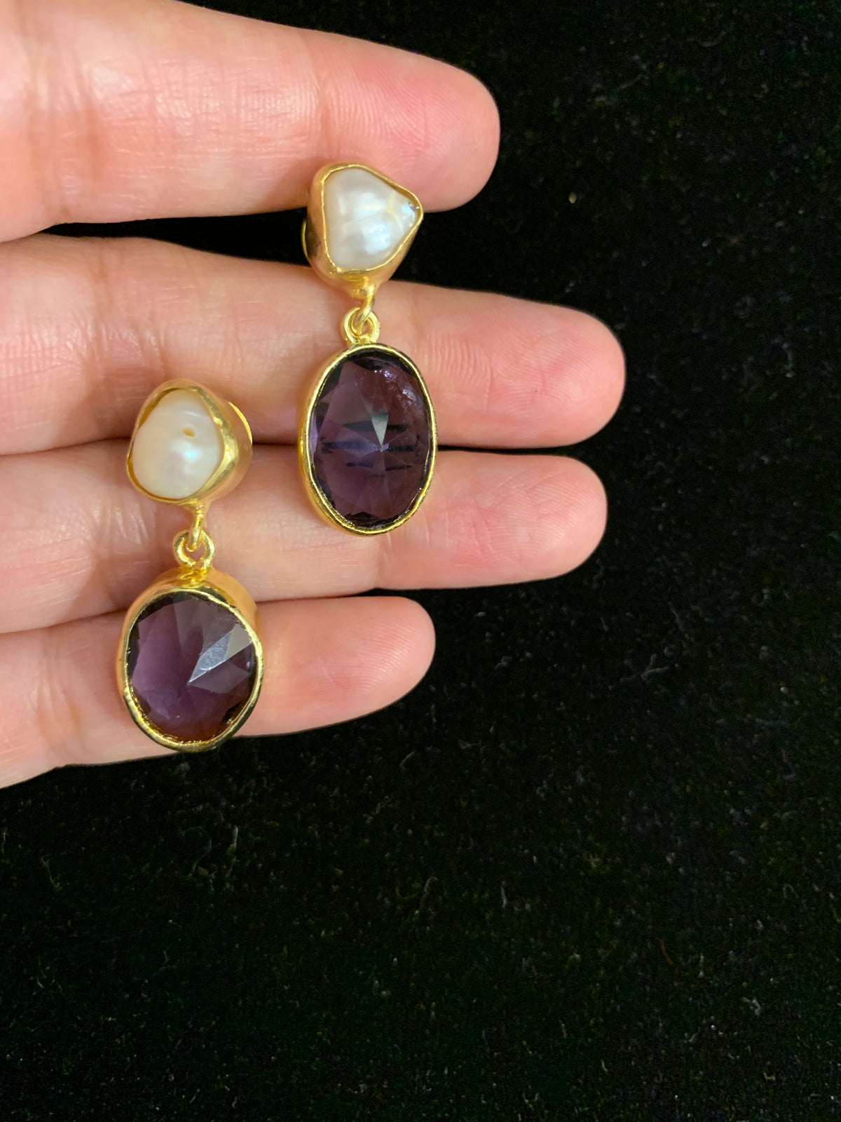 Baroque Pearl & Amethyst Drops — earrings — view 5