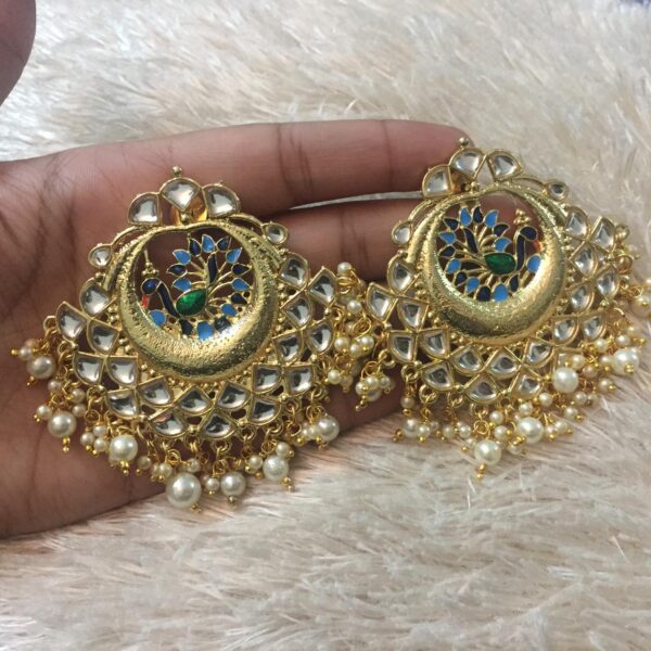Peacock Kundan Chandbali - Image 2